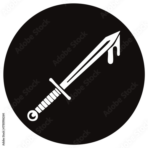 Bloody Sword Icon Isolated on Black Circular Background Symbol