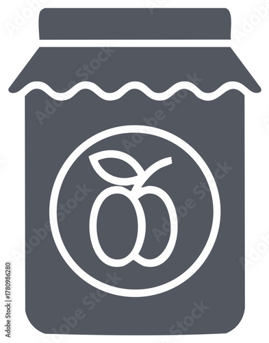 Simple flat design icon depicting a plum jam jar outline perfect for food packaging and sweet preserves graphic