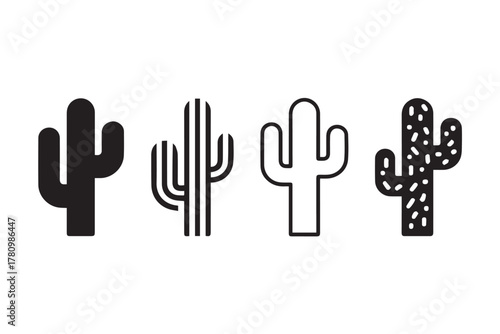 cactus icon set four stylized silhouette vector illustrations for UI