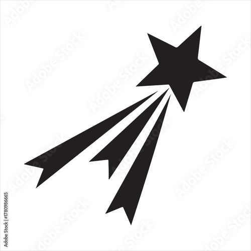 Abstract black star shape with trailing lines representing a shooting star or comet