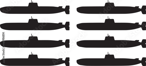 submarine silhouettes grid eight side view icons for identification