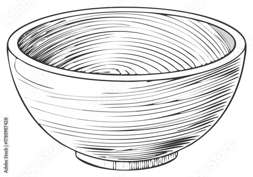 Sketch Illustration of an Empty Round Bowl Kitchenware Utensil
