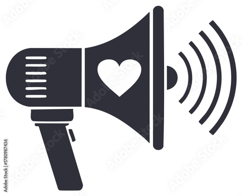 Megaphone with Heart Symbol Emitting Sound Waves - Promoting Love and Kindness Message