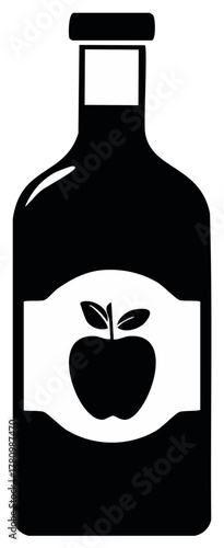Apple Cider in Black Bottle Illustration Fruit Juice Graphic