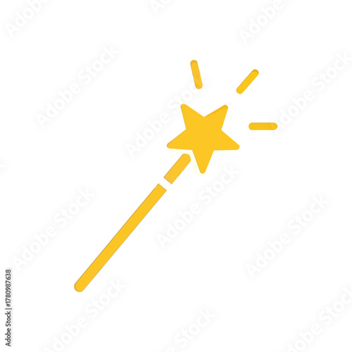 Minimalist golden wand radiates magic, a symbol of dreams, wonder and enchantment spreading