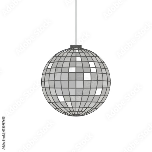 Minimalist mirrored disco ball hanging elegantly against a plain white backdrop