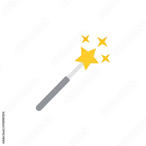 Stylized magic wand radiating bright star lights, a simple flat design illustration concept
