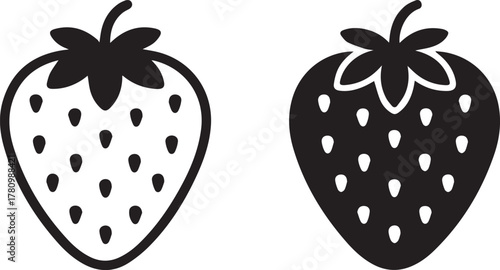 strawberry vector icons outline and solid for logo and ui