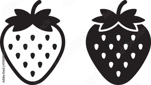 strawberry minimal icon duo outline and solid vector glyph