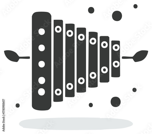 Cartoon Xylophone with Mallets and Musical Notes Illustration