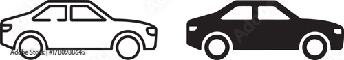 car icon set outline and solid sedan side view vector