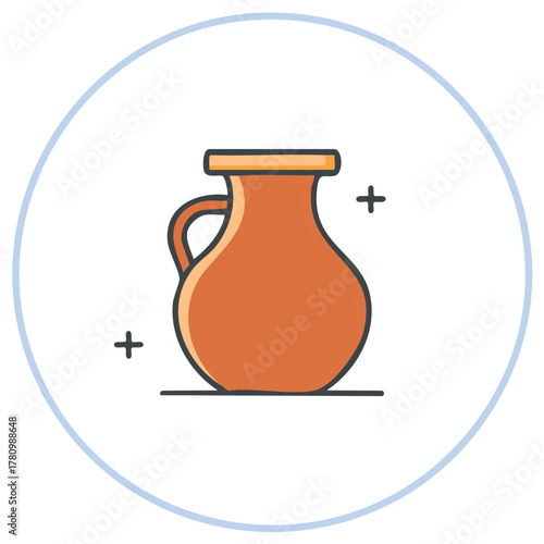 Orange Clay Amphora Vase with Handle and Decorative Crosses