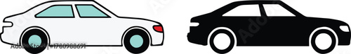 car silhouette pair outlined and filled sedan side profile