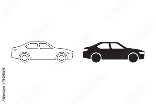 car vector two styles outline versus solid sedan side icons