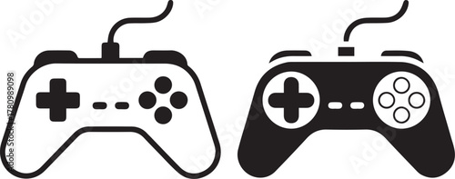controller icons pair gamepad outline and solid vector set for ui