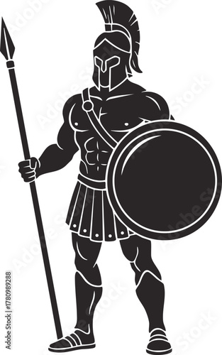 Powerful Spartan Ares Warrior Holding a Spear and Shield vector Illustration
