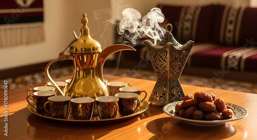 Arabic Coffee with Bukhoor Incense – Traditional Saudi Hospitality Setting