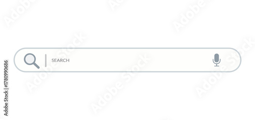 Search bar with magnifying glass and microphone icons input field.