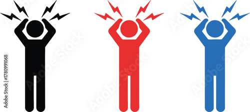 Stress Headache Icon Set - Anxiety Tension Pain Silhouette Illustration