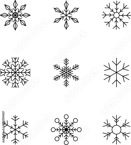 Snowflake snow freeze winter thin line outline icon. Snowflakes thin line icon set. Snowflake Simple illustration