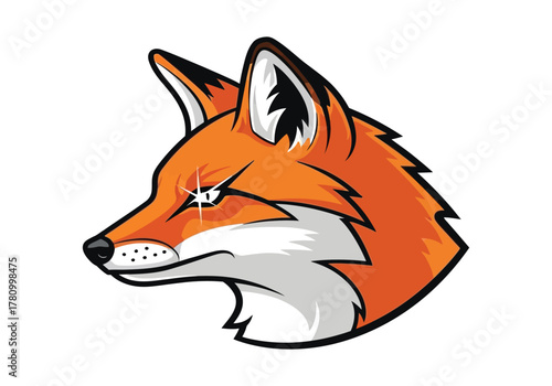 A stylized vector illustration of a red fox head mascot with a fierce expression, isolated on a white background.