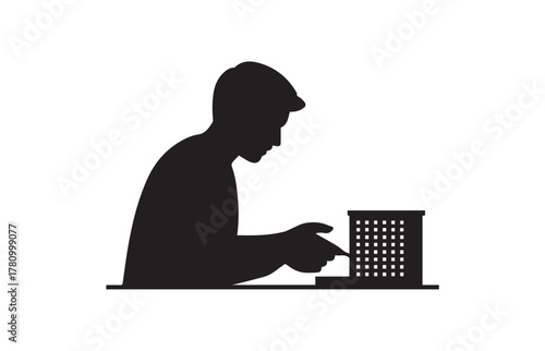 Silhouette Illustration of Man Building Model House Architectural Concept