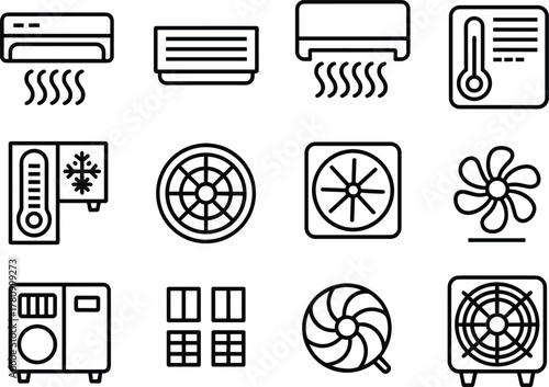Air conditioning and cooling system icons with fans and thermometers air conditioner climate control