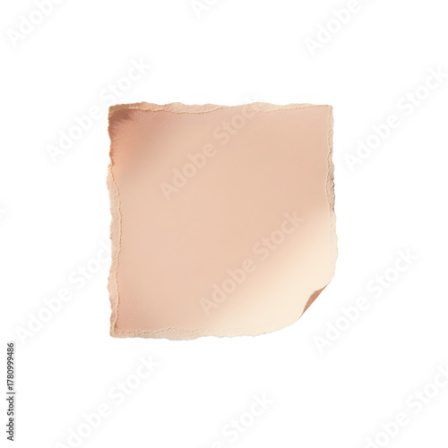 Torn blank paper in a soft pastel pink tone with a cream base. Features rough natural ripped edges and visible paper fibers, with gentle shadows under warm light. Conveys a minimal, aesthetic backgrou