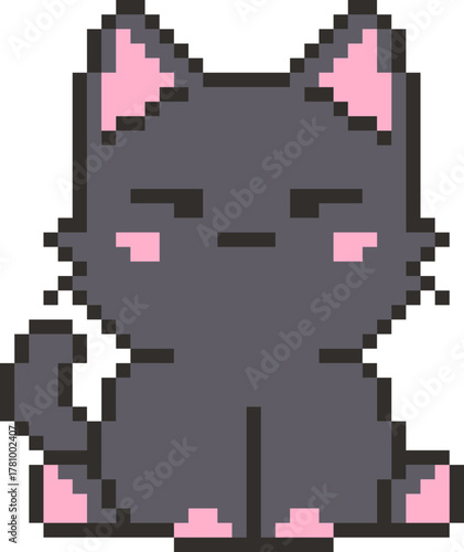 pixel illustration of gray cat