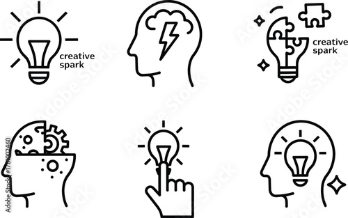 Light bulb and head icons representing creative ideas and inspiration creativity