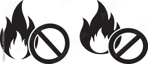 Two no fire symbols with flames silhouette isolated on white background