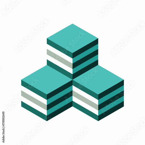 Isometric Stacking Cubes Design Teal and White Blocks Business and Technology Symbol Conceptual Structure