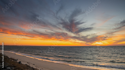 Fototapeta Naklejka Na Ścianę i Meble -  Sunset at the eastern shore side of the Bay Bridge Tunnel in Virginia