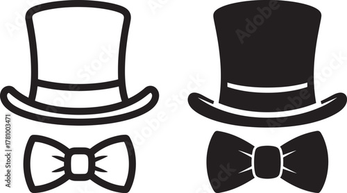 Top hat and bow tie silhouette isolated on white background