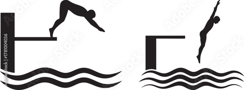 Two divers in silhouette on a white background isolated on white background