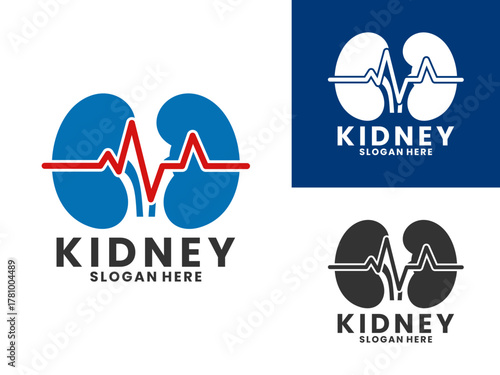Kidney medical logo design vector template. Kidney with beat line logo design