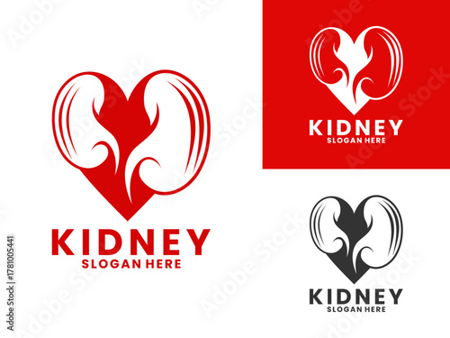Kidney combination with love logo design vector template. Kidney care logo design icon
