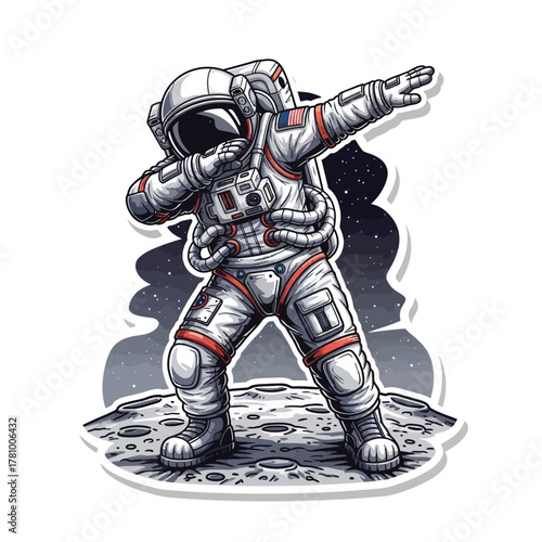 Astronaut dabbing victoriously on the lunar surface with stars shining brightly in space adventure