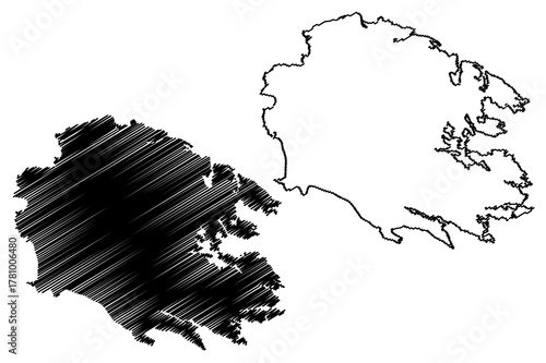 Benbecula island (United Kingdom of Great Britain and Northern Ireland, Scotland, Outer Hebrides) map vector illustration, scribble sketch Isle of Benbecula map