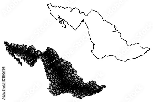 Biak island (Republic of Indonesia, Melanesia, Oceania, Schouten Islands Archipelago) map vector illustration, scribble sketch Biak map