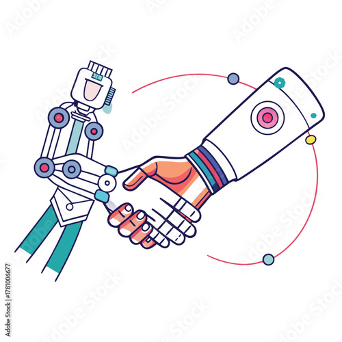 robot hand shaking with a human hand