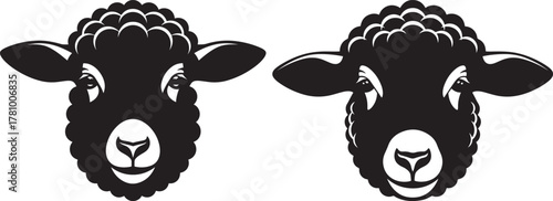 Two black sheep heads silhouette isolated on white background