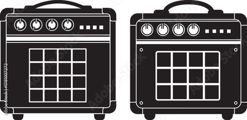 Two black guitar amplifier silhouettes isolated on white background
