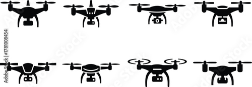 Drone icon set: diverse quadcopter designs for technology visuals