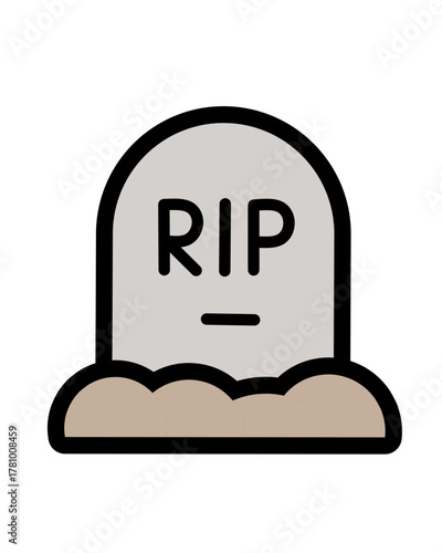 Simple Outlined Tombstone with RIP Grave Grave Icon Illustration