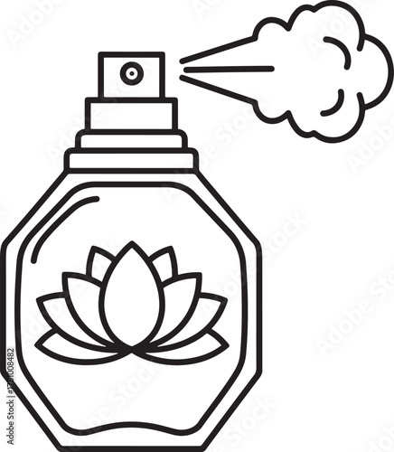 Perfume bottle with lotus flower silhouette isolated on white background