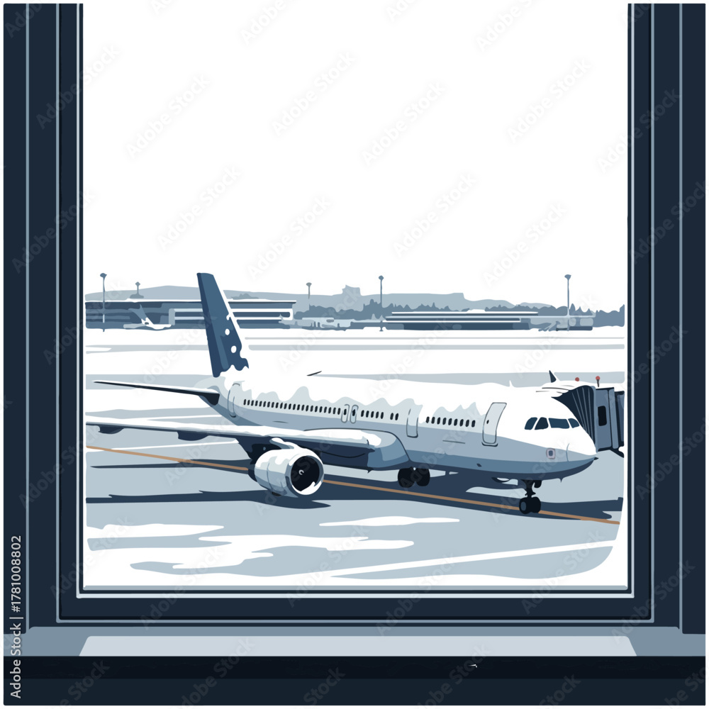 Fototapeta premium Airplane at airport terminal seen through a window.