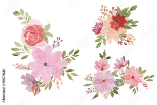 Set of roses and flowers watercolor illustration. hand drawn, flower clipart, for bouquets, wreaths, arrangements, wedding invitations, anniversary, birthday, postcards, greetings, card	