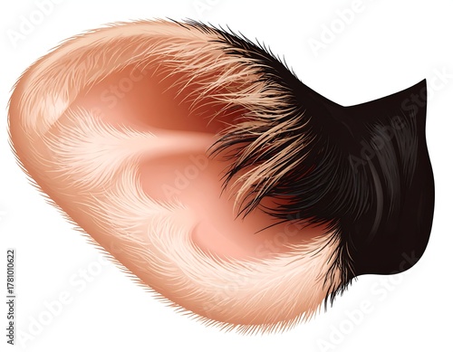 Artistic depiction of a tri-colored guinea pig ear, featuring soft fur and realistic shading
