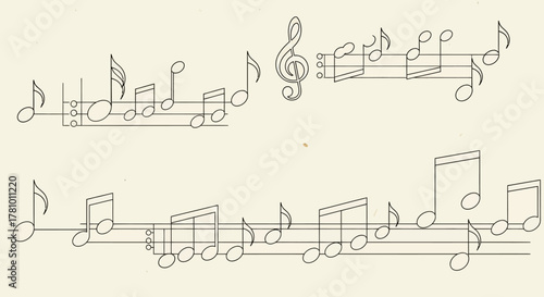 Abstract Musical Notes and Staff Lines on a Cream Background